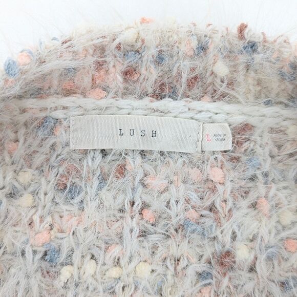 Lush Lovely Time Blush Pink Fuzzy Cropped Oversized Knit Sweater Size Large - Picture 2 of 7